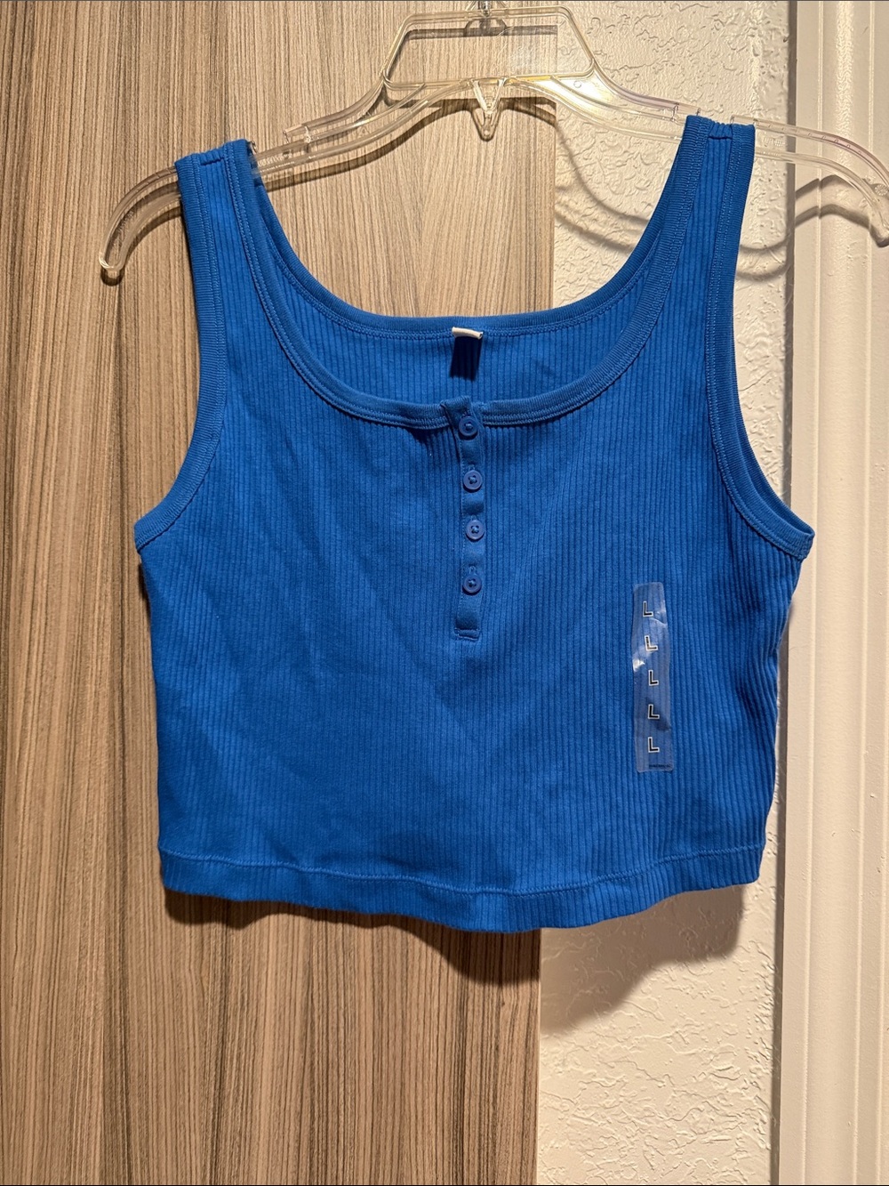 Uniqlo Royal Blue Ribbed Henley Crop Top